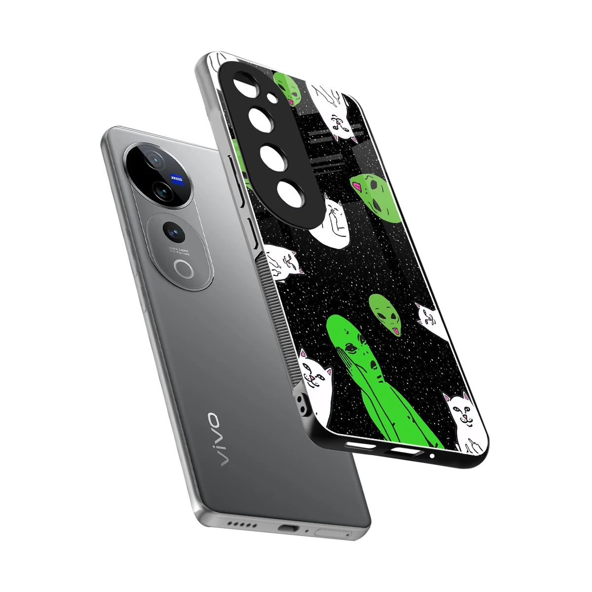 Space Kitty sleek vivo v40 pro cover with tempered glass back and TPU edges