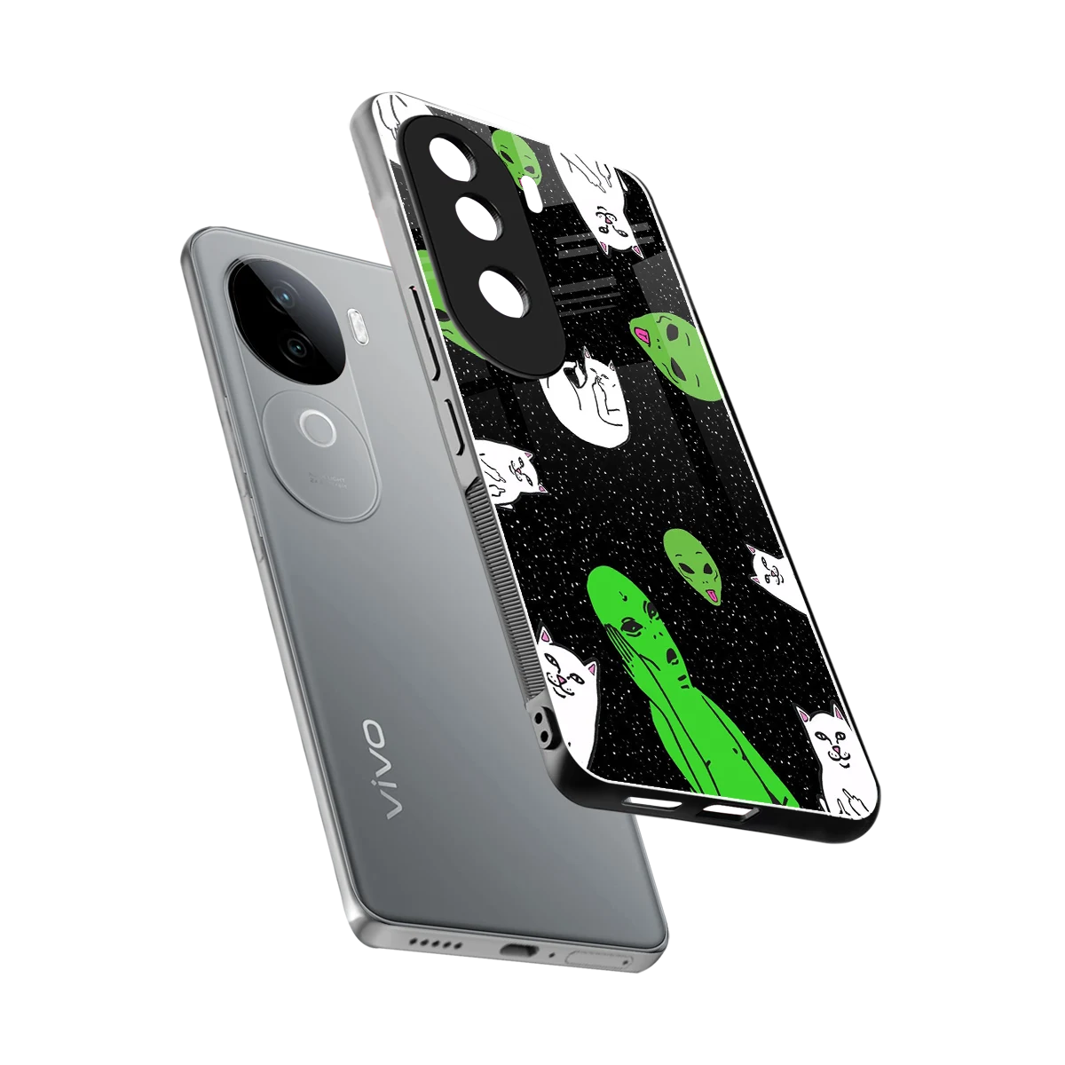 Space Kitty sleek vivo v40e cover with tempered glass back and TPU edges