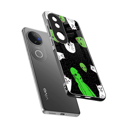 Space Kitty sleek vivo v50 cover with tempered glass back and TPU edges