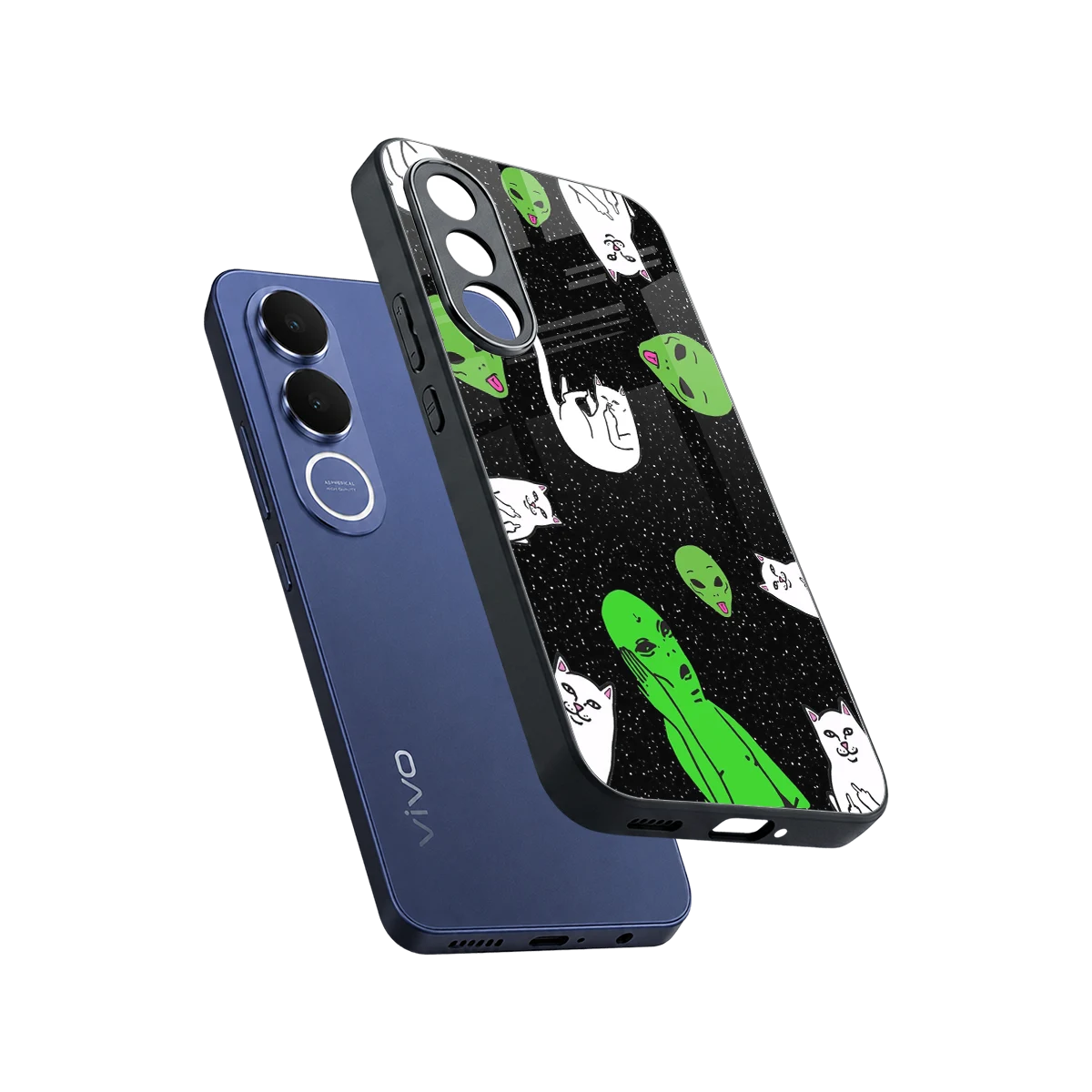 Space Kitty sleek vivo v70 fe cover with tempered glass back and TPU edges