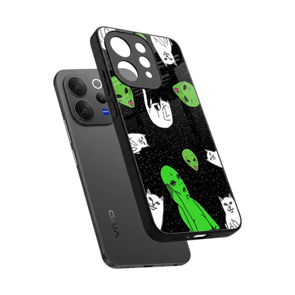 Space Kitty sleek vivo v70 cover with tempered glass back and TPU edges