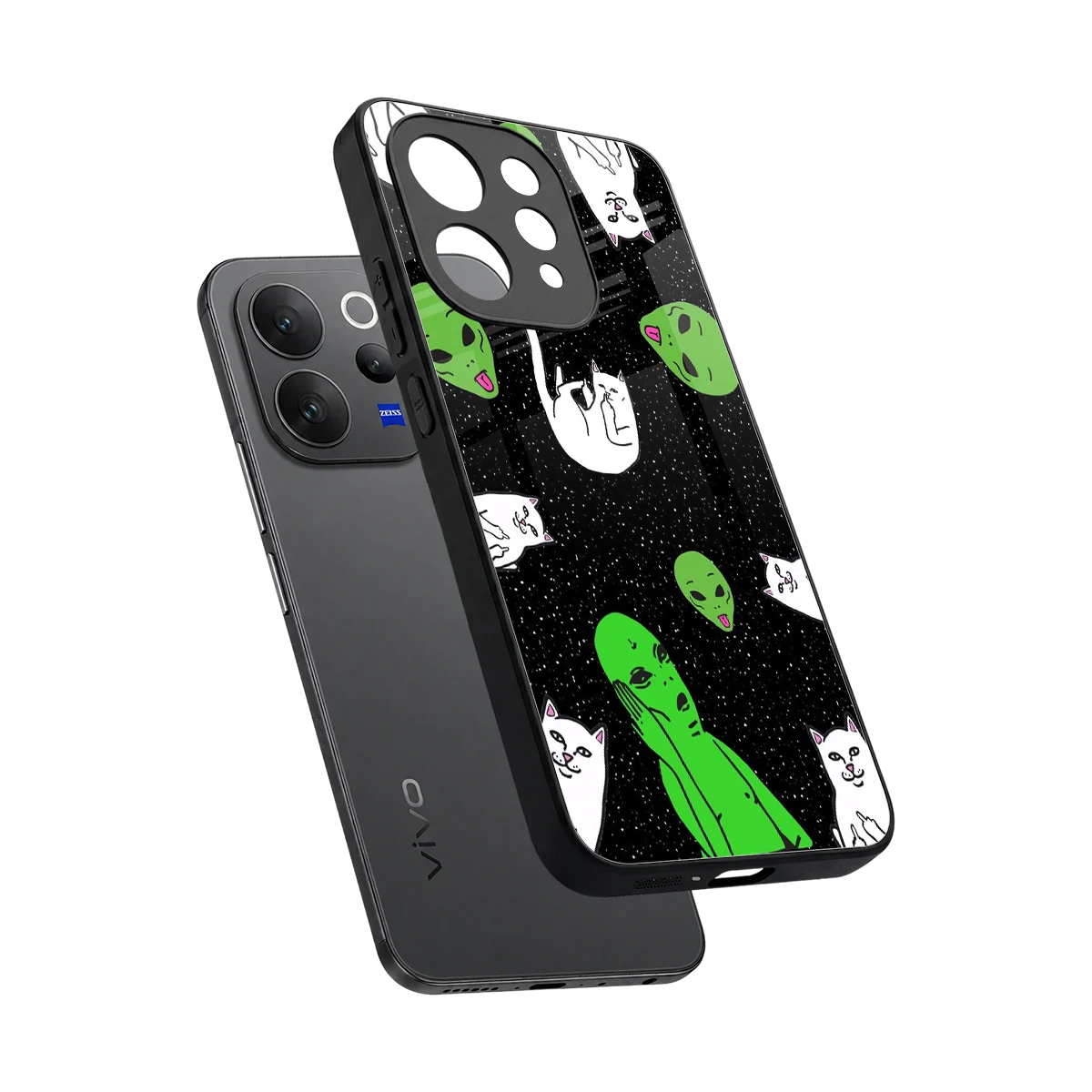 Space Kitty sleek vivo v70 elite cover with tempered glass back and TPU edges