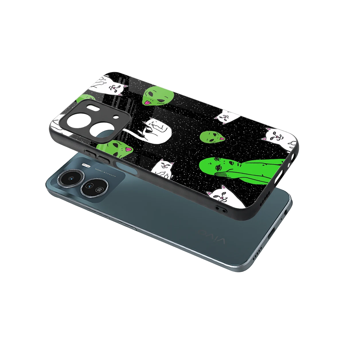 Space Kitty sleek vivo y16 cover with tempered glass back and TPU edges