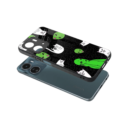 Space Kitty sleek vivo y16 cover with tempered glass back and TPU edges