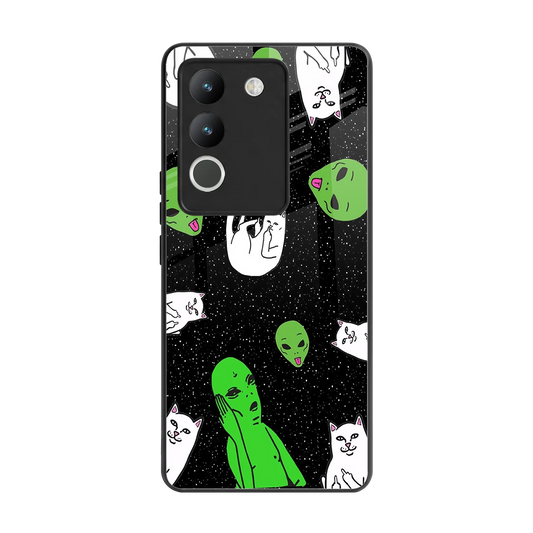 Space Kitty back phone cover | glass case for vivo y200 5g