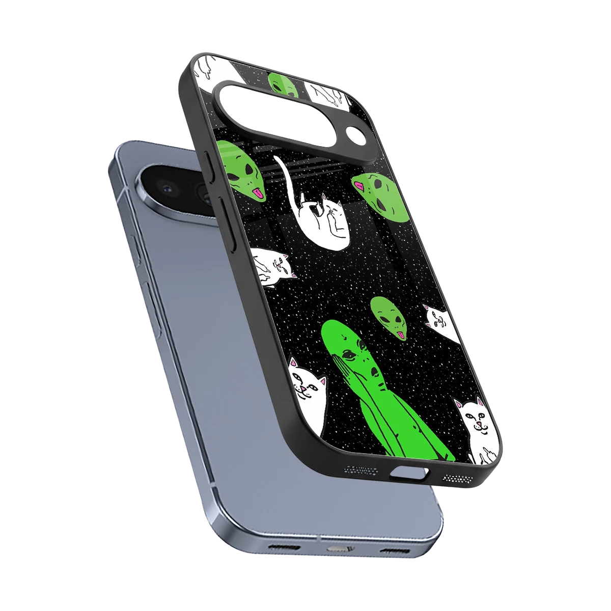 Space Kitty sleek google pixel 10 cover with tempered glass back and TPU edges