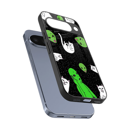 Space Kitty sleek google pixel 10 cover with tempered glass back and TPU edges