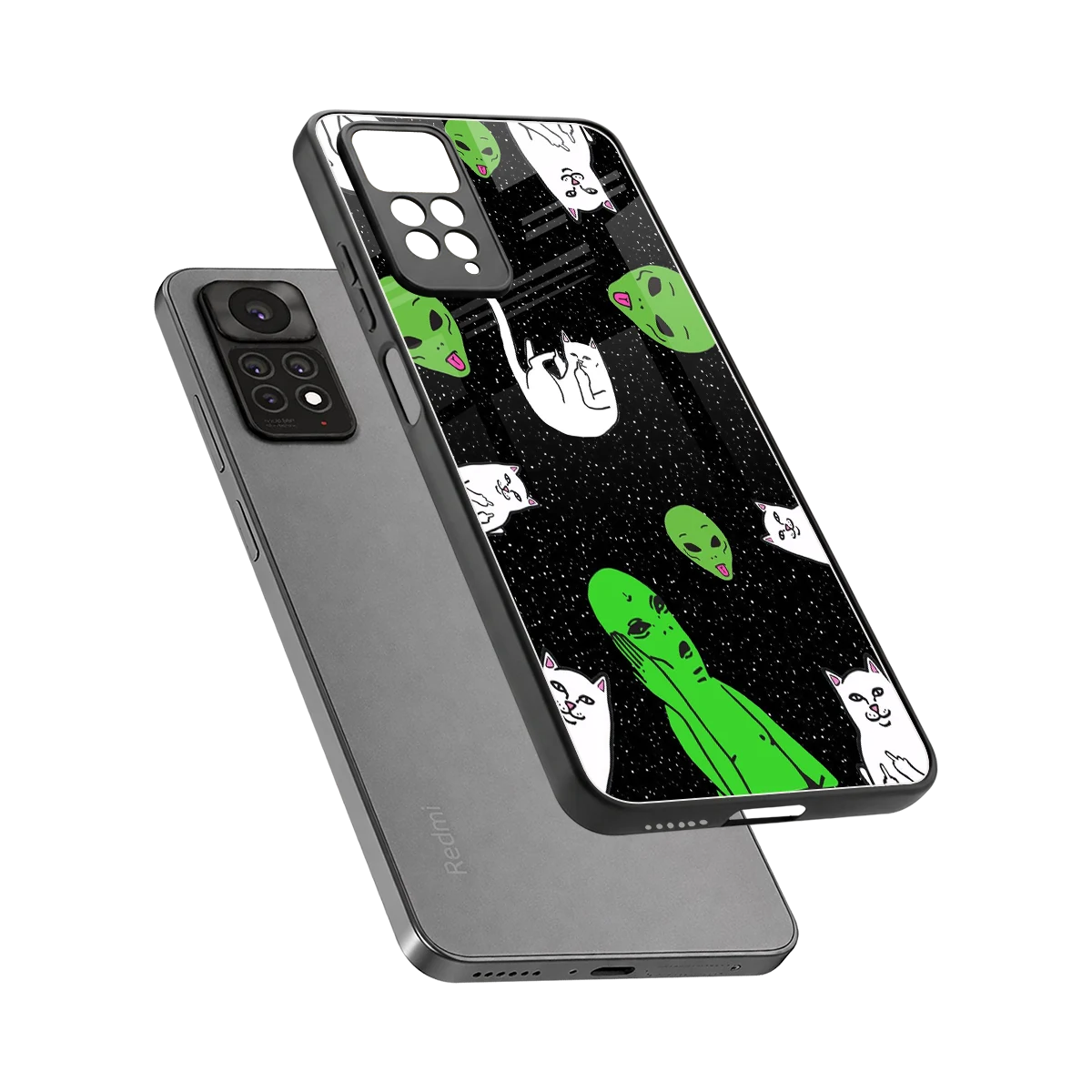Space Kitty sleek redmi note 11 pro cover with tempered glass back and TPU edges