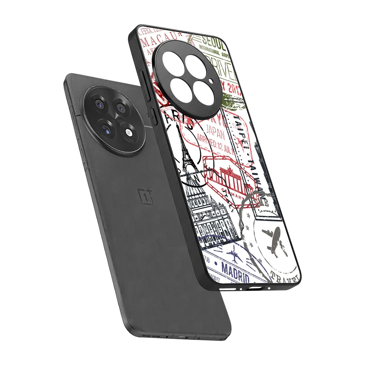 Stamp Collection sleek oneplus 13 cover with tempered glass back and TPU edges