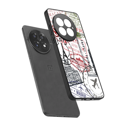 Stamp Collection sleek oneplus 13 cover with tempered glass back and TPU edges