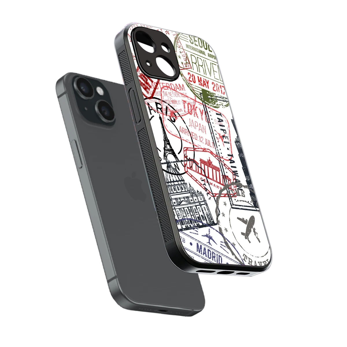 Stamp Collection sleek iphone 13 cover with tempered glass back and TPU edges