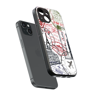 Stamp Collection sleek iphone 13 cover with tempered glass back and TPU edges