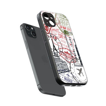 Stamp Collection sleek iphone 14 plus cover with tempered glass back and TPU edges