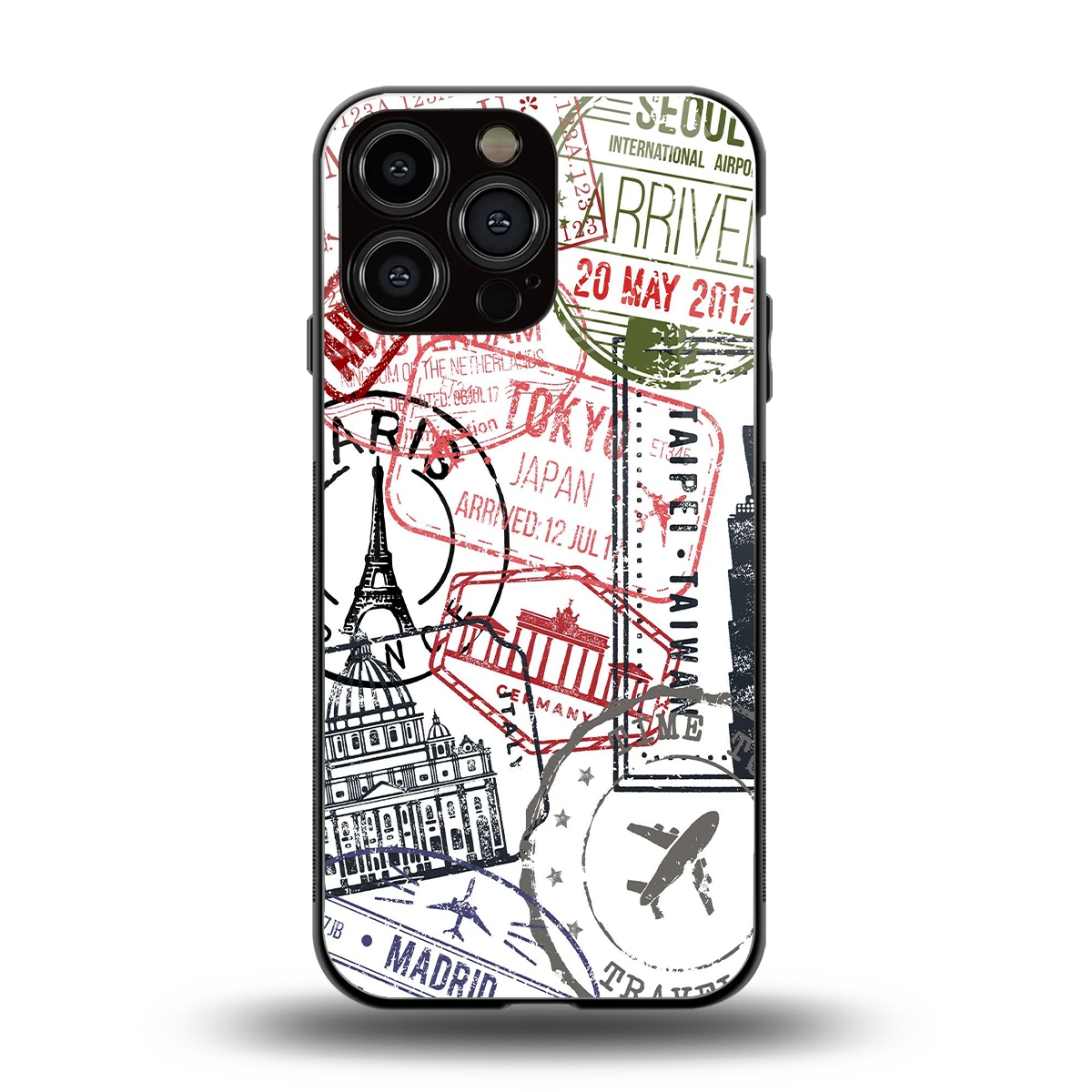 Stamp Collection back phone cover | glass case for iphone 15 pro max
