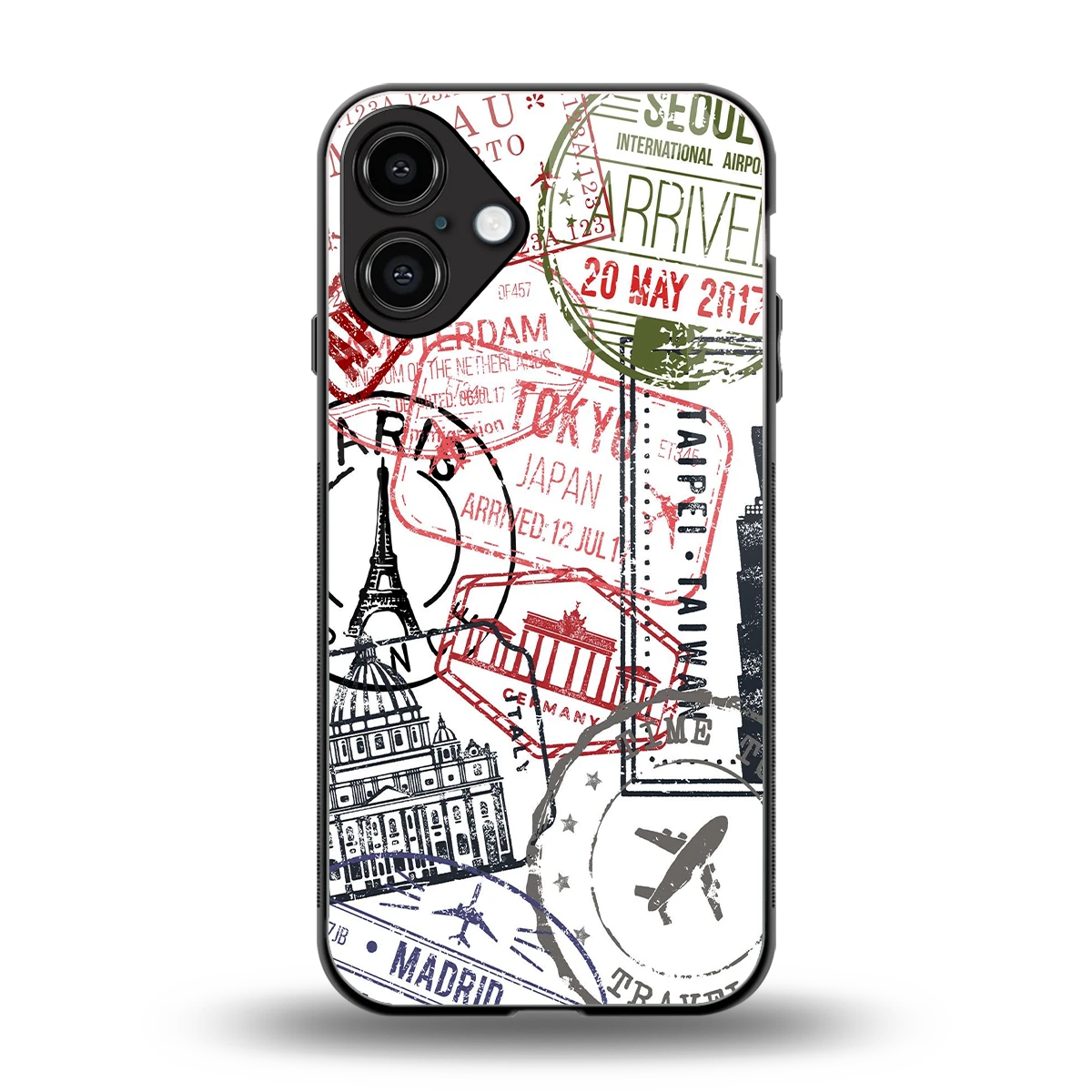 Stamp Collection back phone cover | glass case for iphone 16 plus