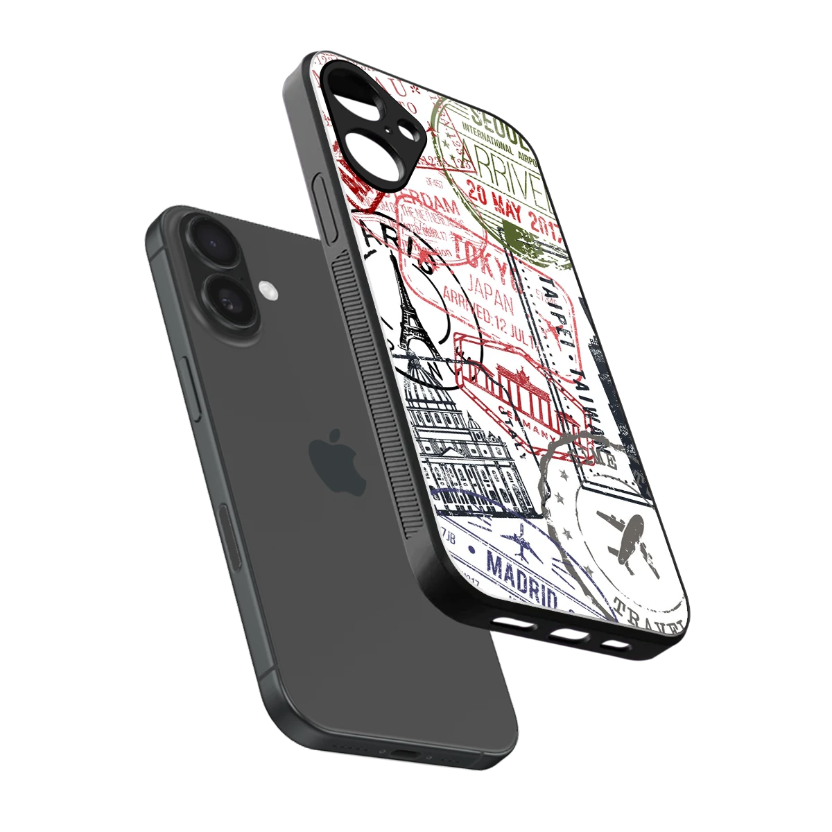 Stamp Collection sleek iphone 16 plus cover with tempered glass back and TPU edges
