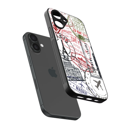 Stamp Collection sleek iPhone 16 cover with tempered glass back and TPU edges