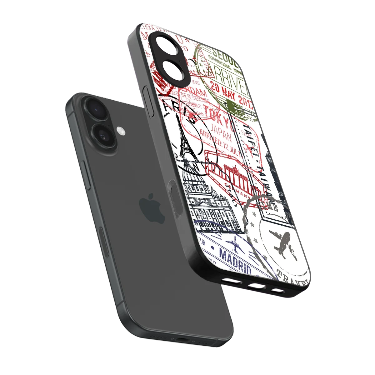 Stamp Collection sleek iphone 17 cover with tempered glass back and TPU edges