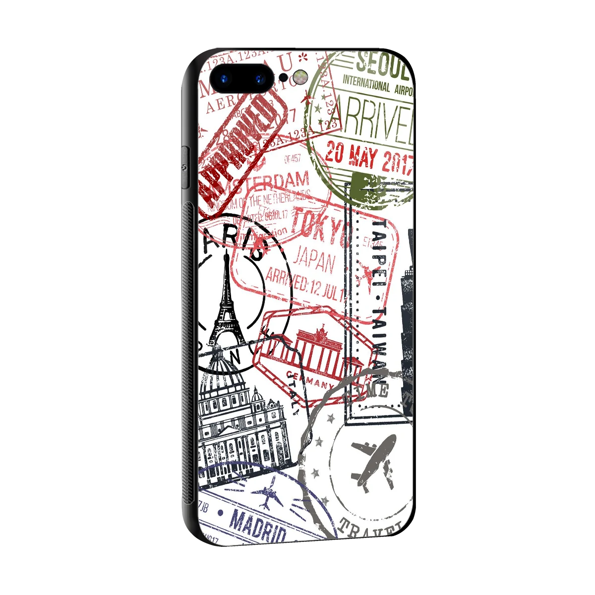 Stamp Collection sleek iphone 8 plus cover with tempered glass back and TPU edges