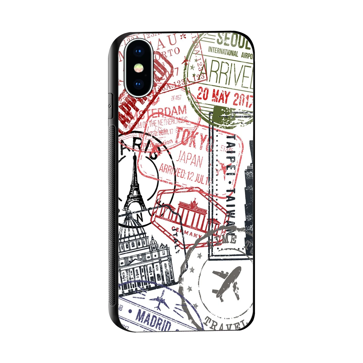 Stamp Collection sleek iphone x cover with tempered glass back and TPU edges