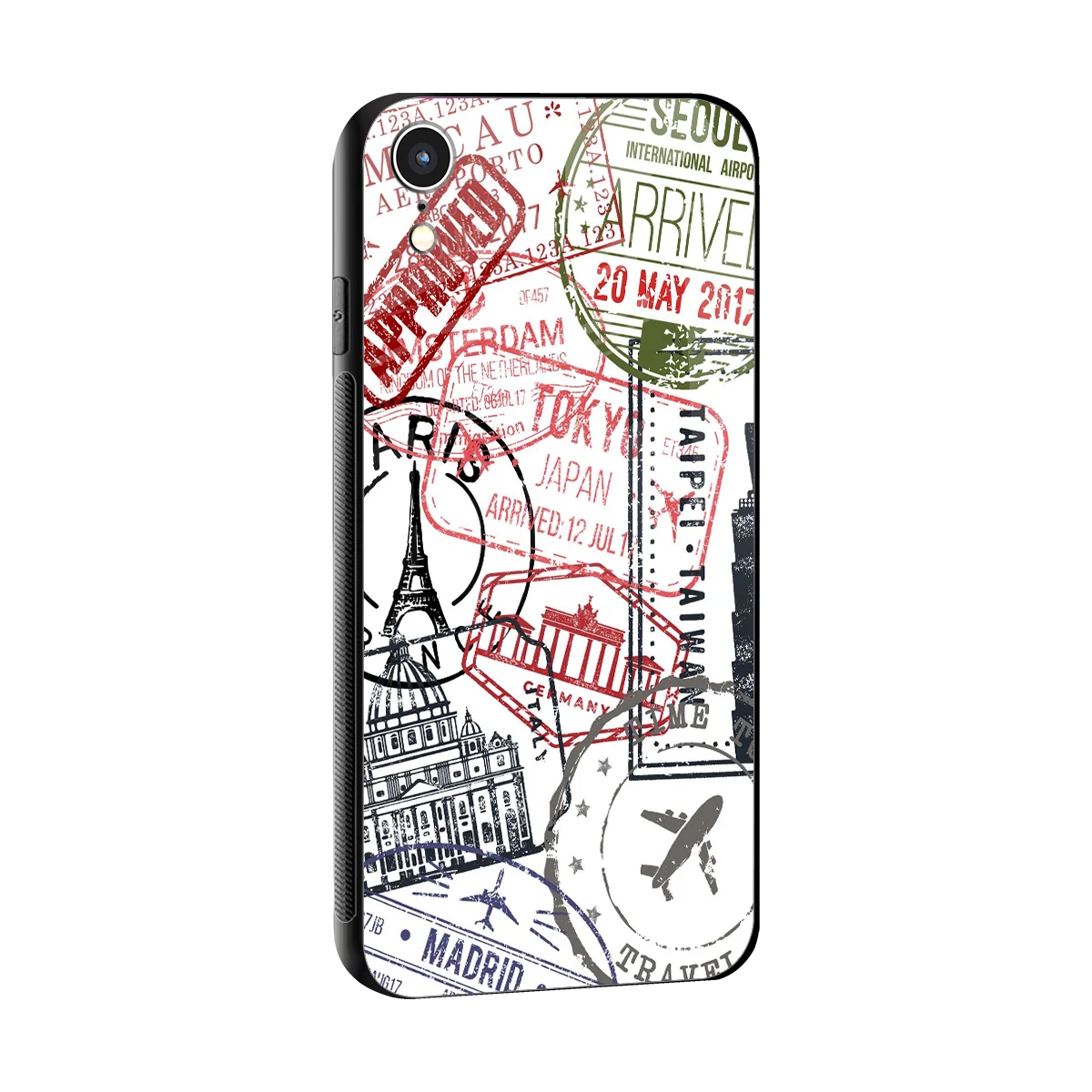 Stamp Collection sleek iphone xr cover with tempered glass back and TPU edges