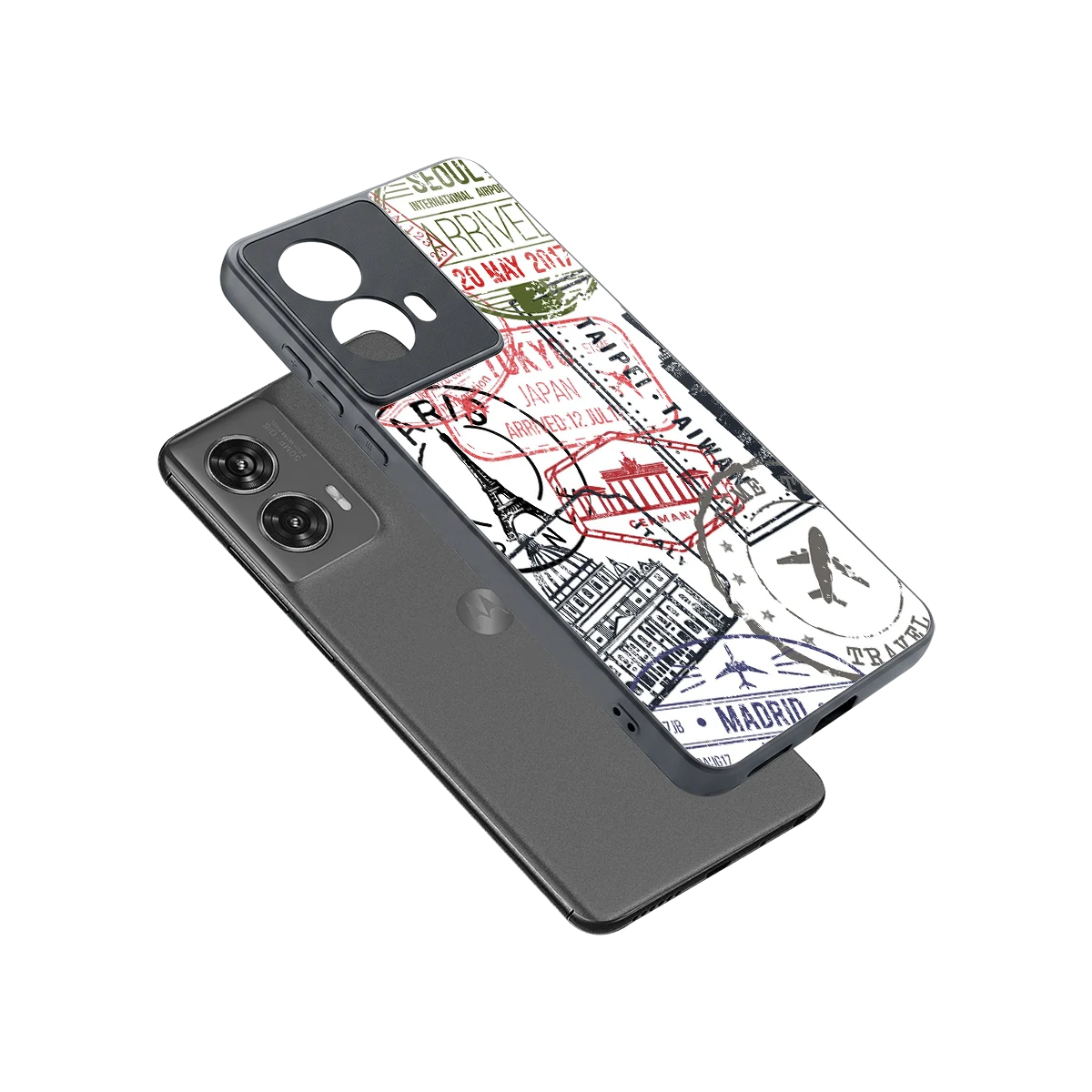 Stamp Collection sleek motorola edge 50 fusion cover with tempered glass back and TPU edges