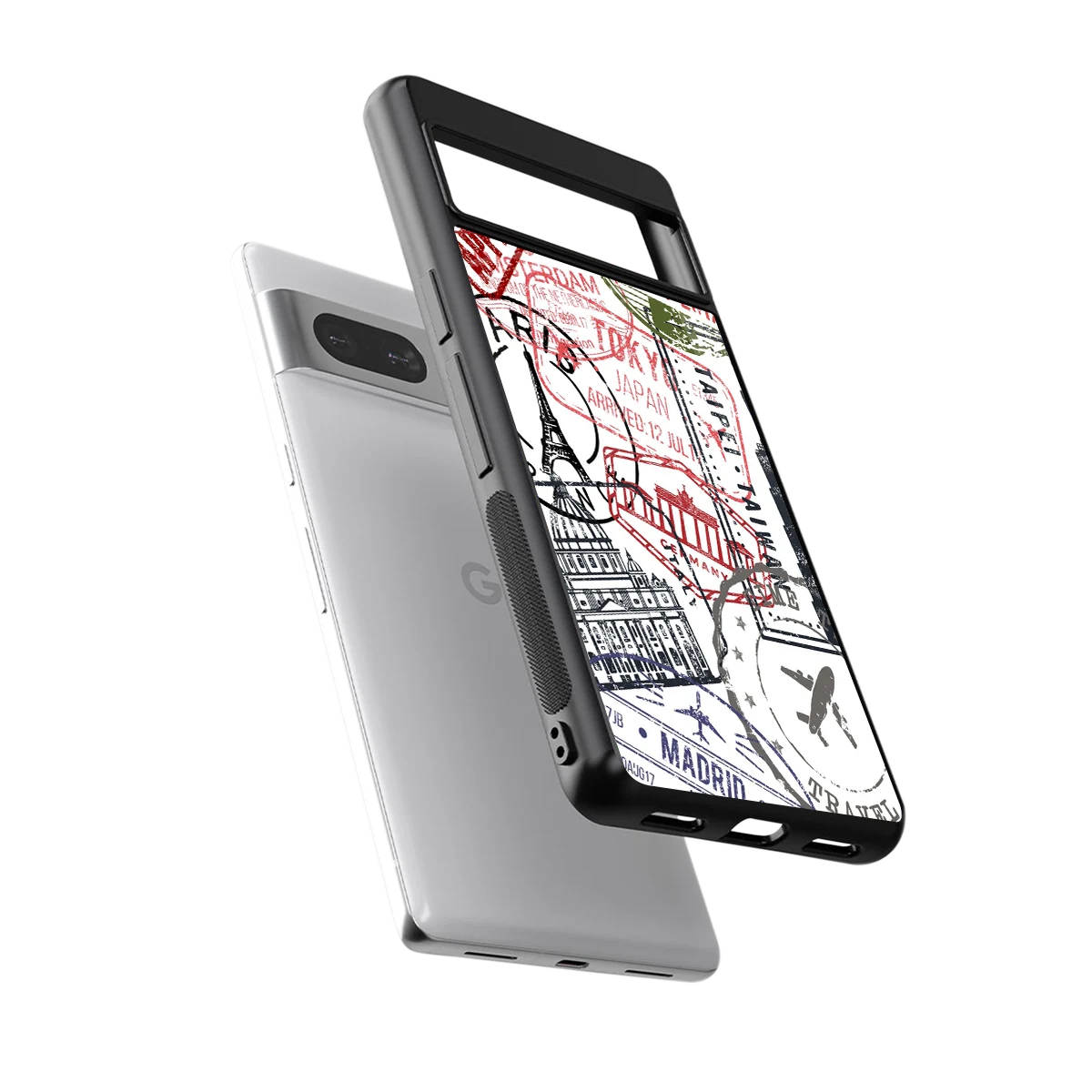 Stamp Collection sleek google pixel 7 cover with tempered glass back and TPU edges