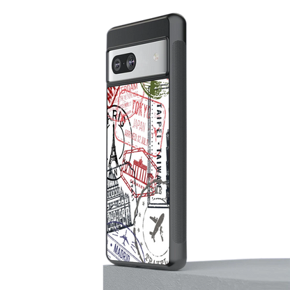Stamp Collection stylish phone case for google pixel 7a | glossy glass and slim fit