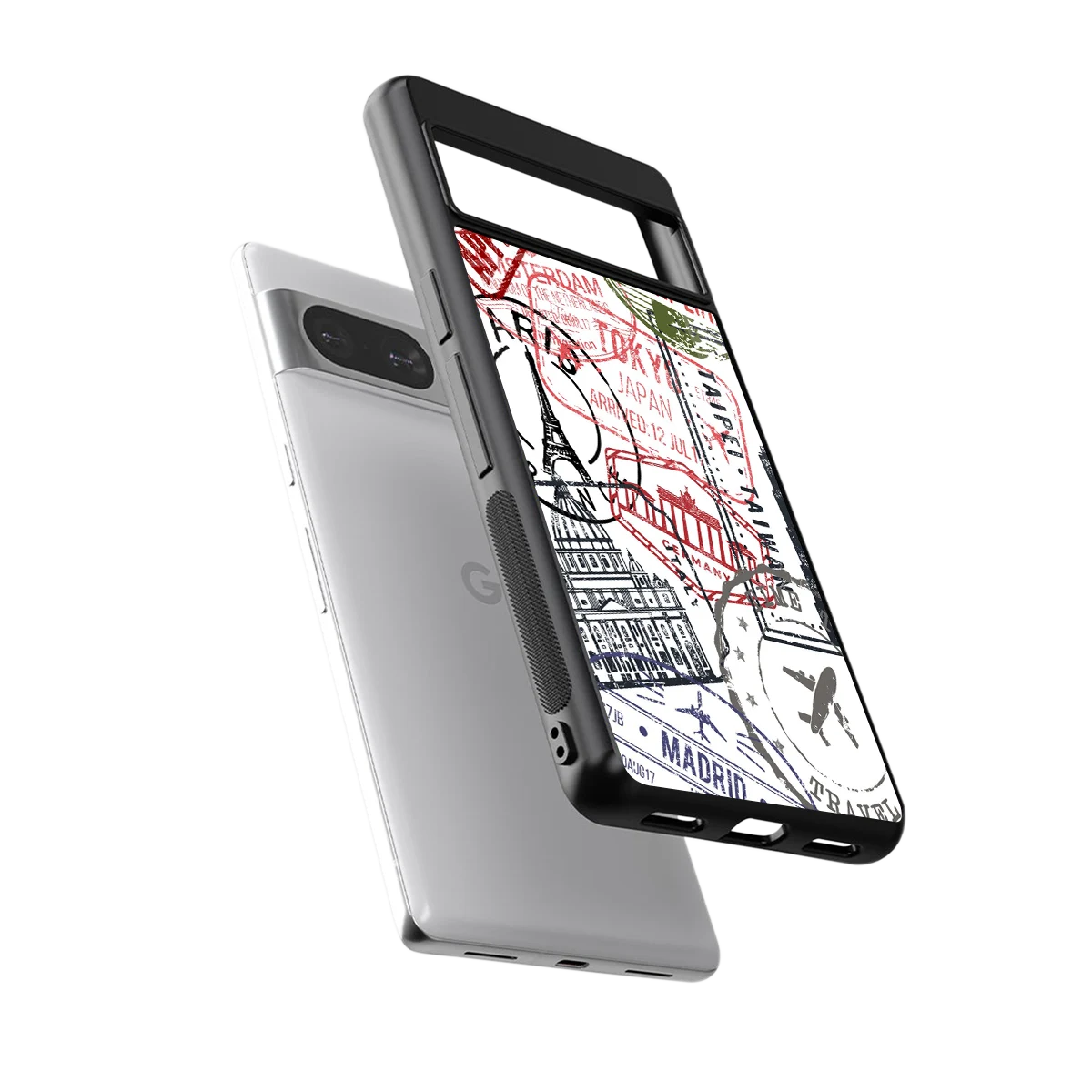 Stamp Collection sleek google pixel 8 cover with tempered glass back and TPU edges
