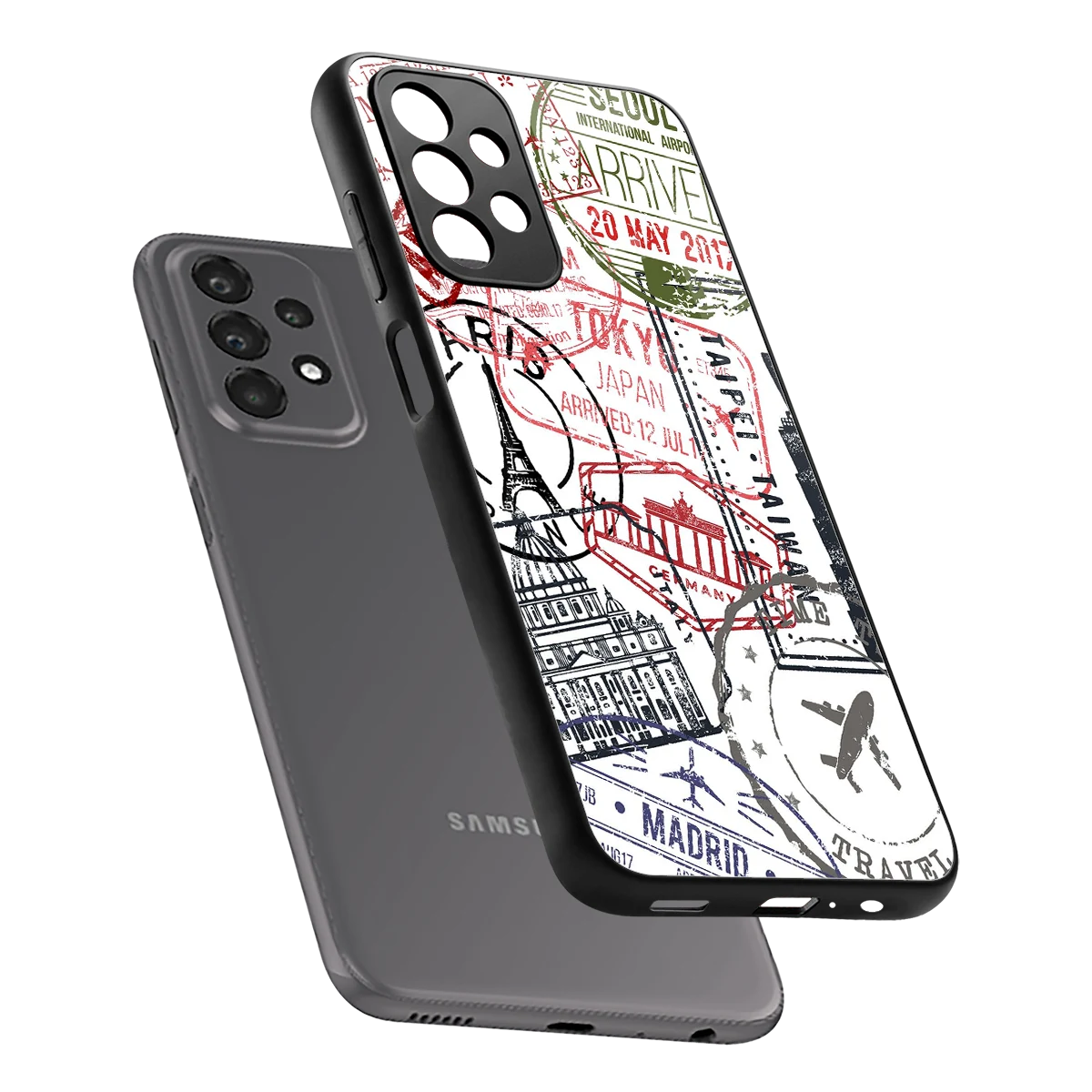 Stamp Collection sleek samsung galaxy a23 cover with tempered glass back and TPU edges