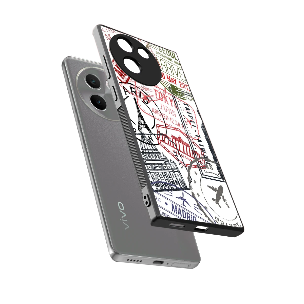Stamp Collection sleek vivo v30e cover with tempered glass back and TPU edges