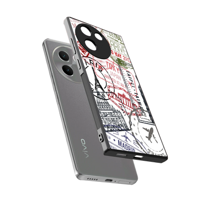 Stamp Collection sleek vivo v30e cover with tempered glass back and TPU edges