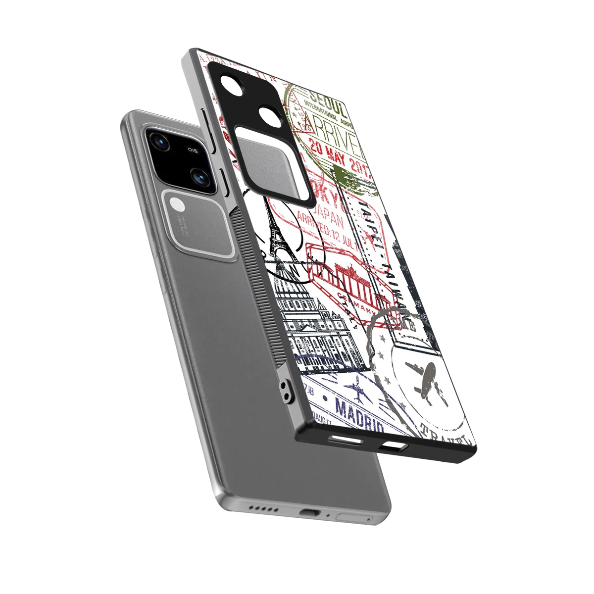 Stamp Collection sleek vivo v30 cover with tempered glass back and TPU edges