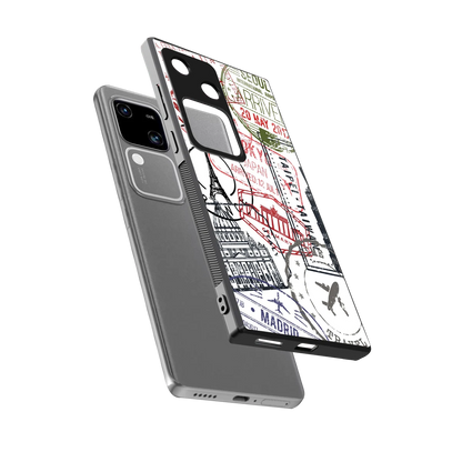 Stamp Collection sleek vivo v30 cover with tempered glass back and TPU edges