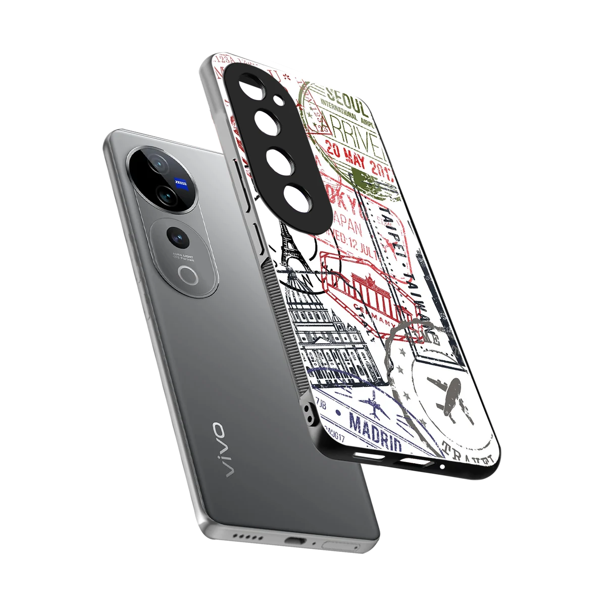 Stamp Collection sleek vivo v40 pro cover with tempered glass back and TPU edges
