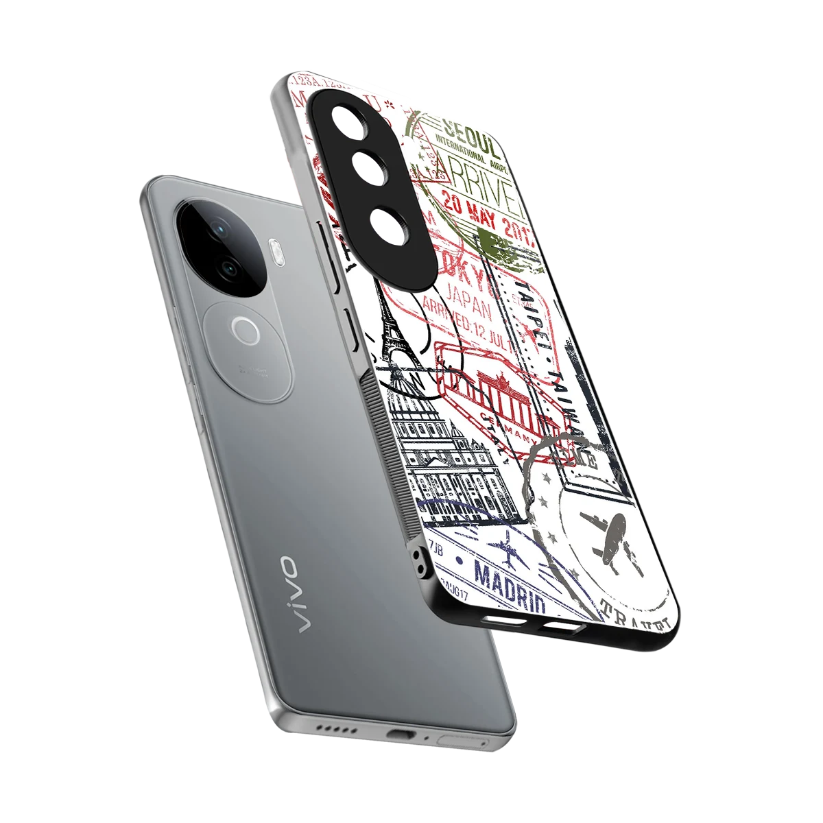 Stamp Collection sleek vivo v40e cover with tempered glass back and TPU edges