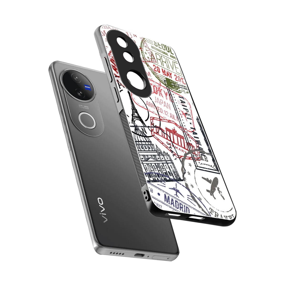 Stamp Collection sleek vivo v50 cover with tempered glass back and TPU edges