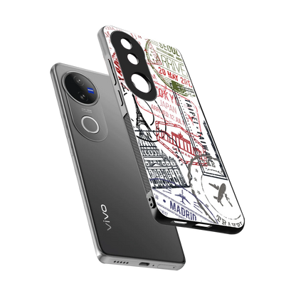 Stamp Collection sleek vivo v50 cover with tempered glass back and TPU edges
