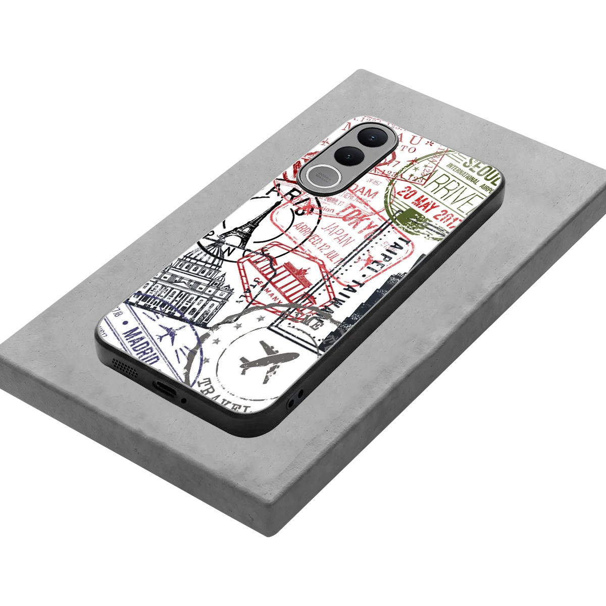 Stamp Collection stylish phone case for vivo v70 fe | glossy glass and slim fit