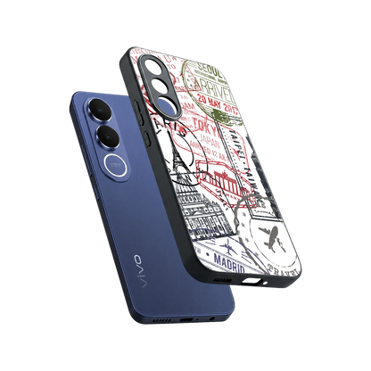Stamp Collection sleek vivo v70 fe cover with tempered glass back and TPU edges
