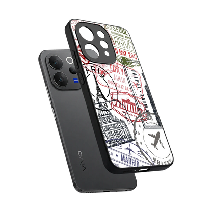 Stamp Collection sleek vivo v70 cover with tempered glass back and TPU edges