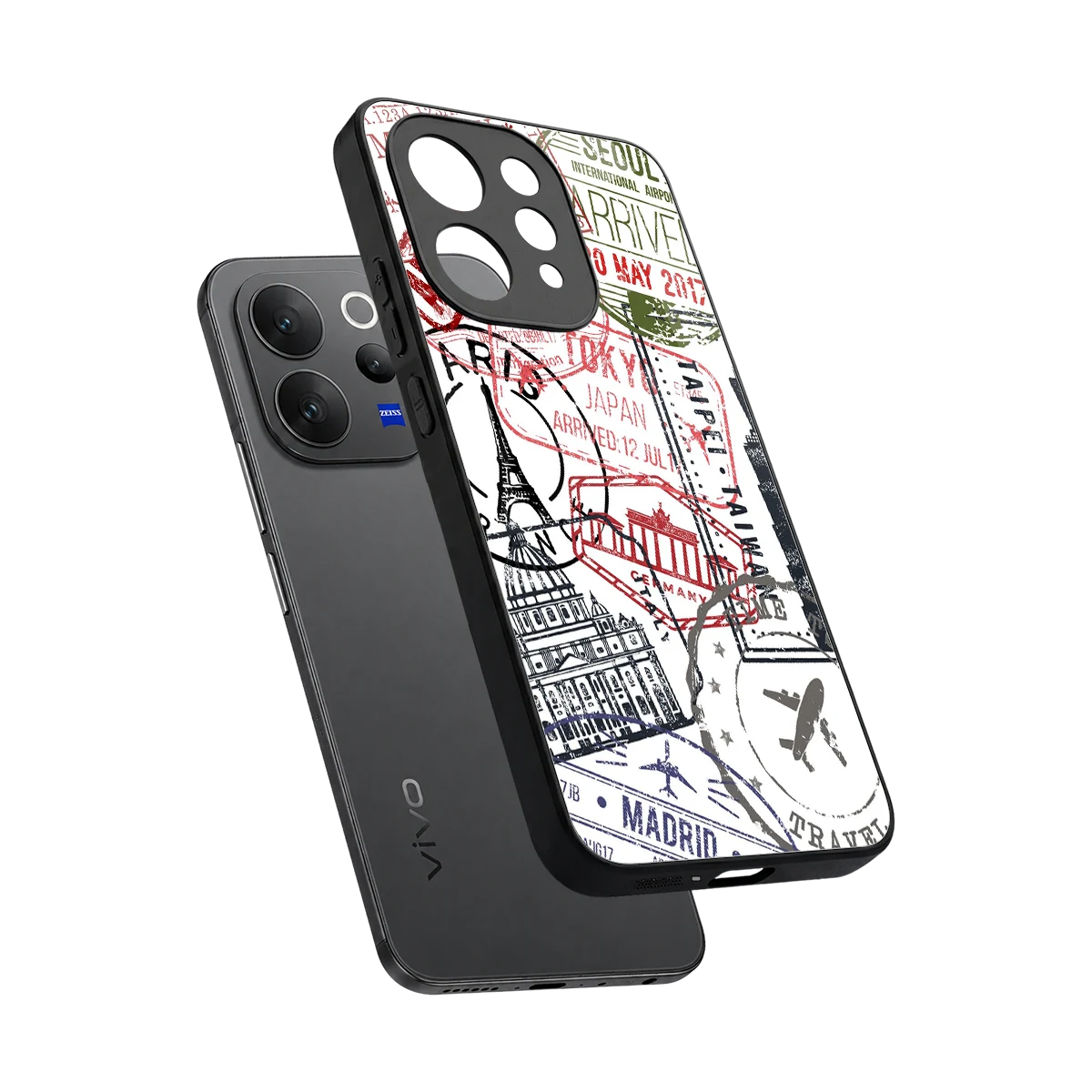Stamp Collection sleek vivo v70 elite cover with tempered glass back and TPU edges