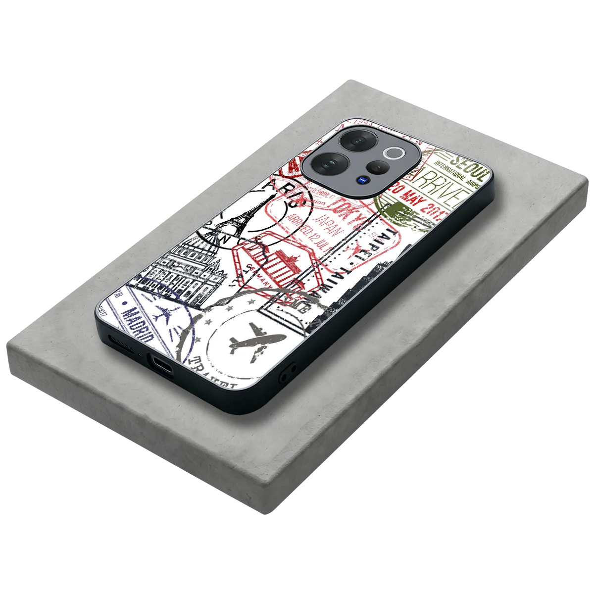 Stamp Collection stylish phone case for vivo v70 | glossy glass and slim fit