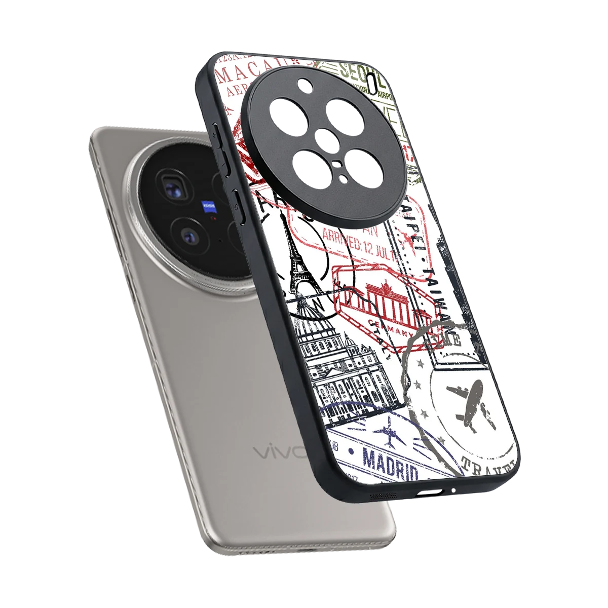Stamp Collection sleek vivo x200 pro cover with tempered glass back and TPU edges