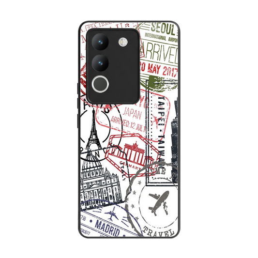 Stamp Collection back phone cover | glass case for vivo y200 5g