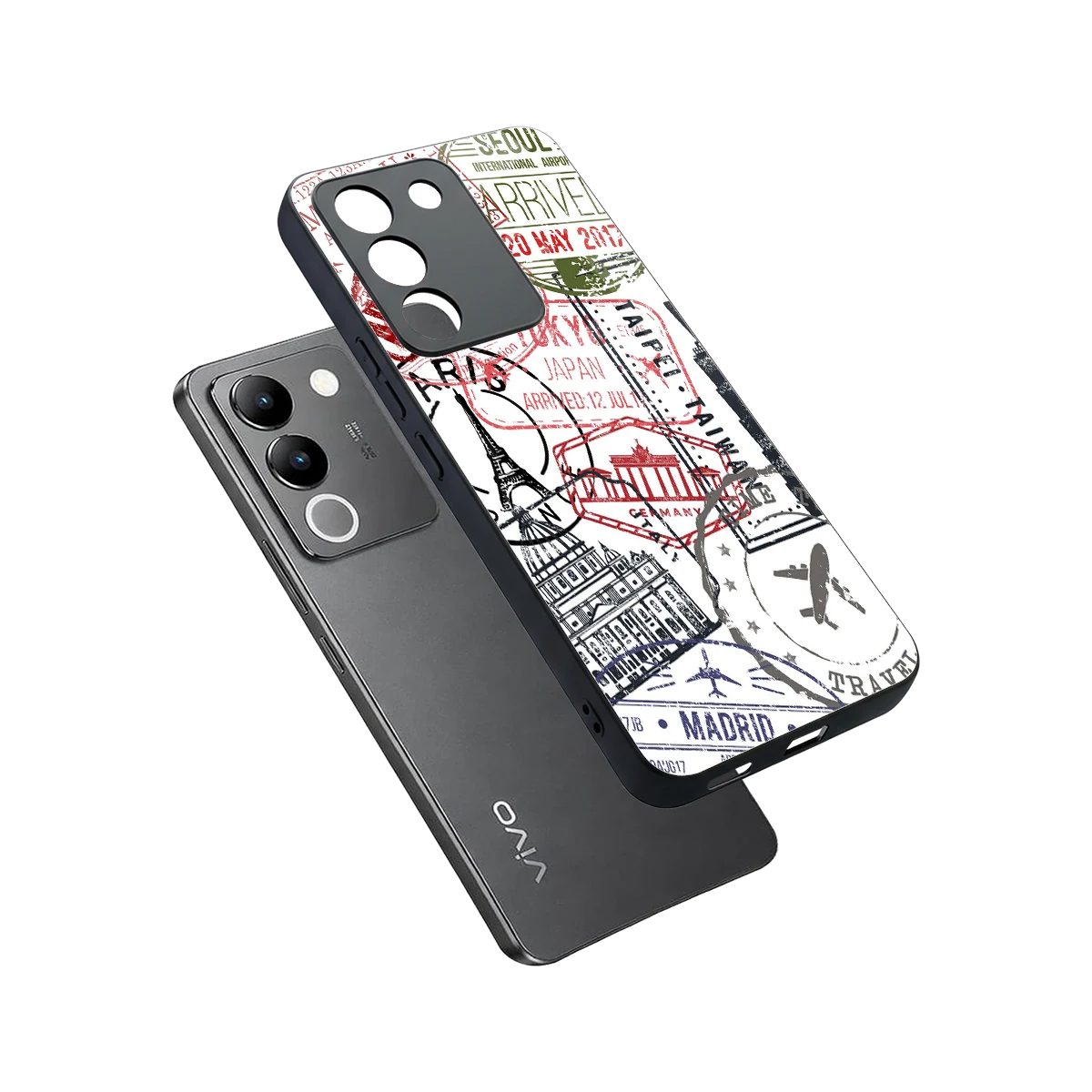 Stamp Collection sleek vivo y200 5g cover with tempered glass back and TPU edges