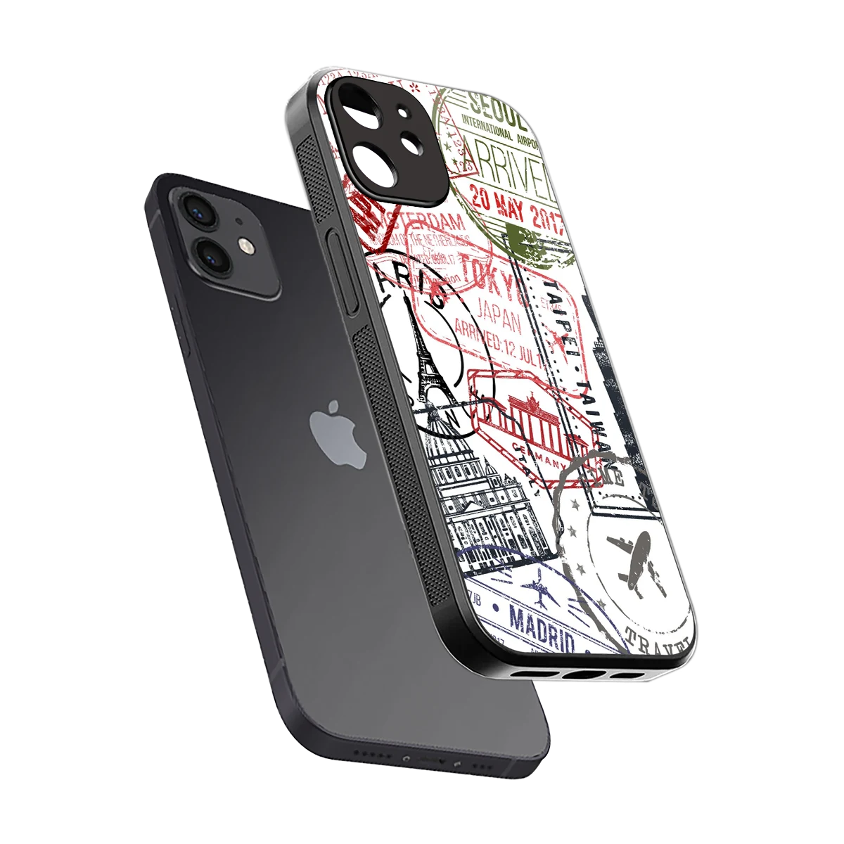 Stamp Collection sleek iphone 12 cover with tempered glass back and TPU edges