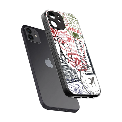 Stamp Collection sleek iphone 12 cover with tempered glass back and TPU edges