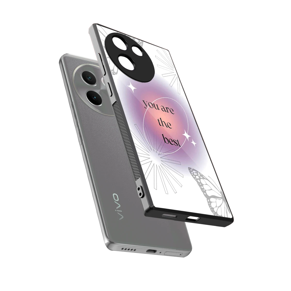 Star Power sleek vivo v30e cover with tempered glass back and TPU edges