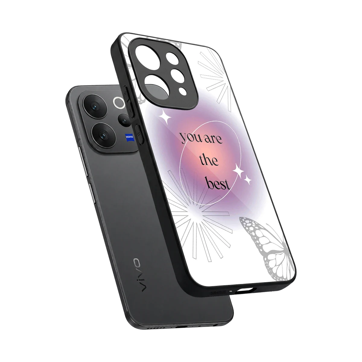 Star Power sleek vivo v70 cover with tempered glass back and TPU edges